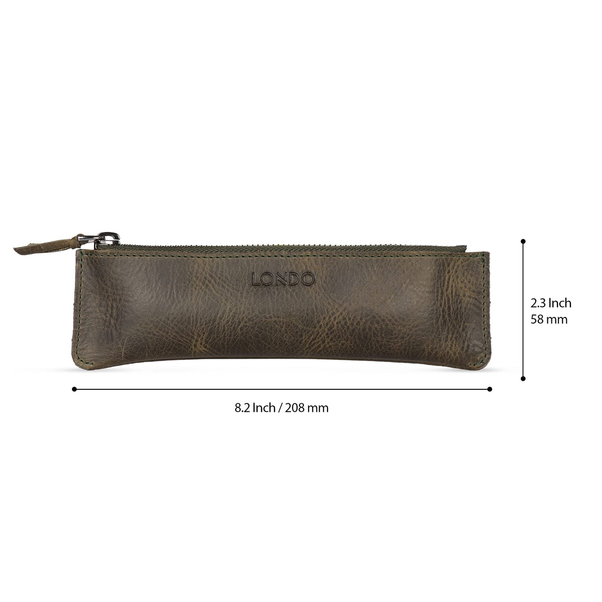 Londo Top Grain Leather Pen Case with Zipper Closure, Pencil Pouch Stationery Bag