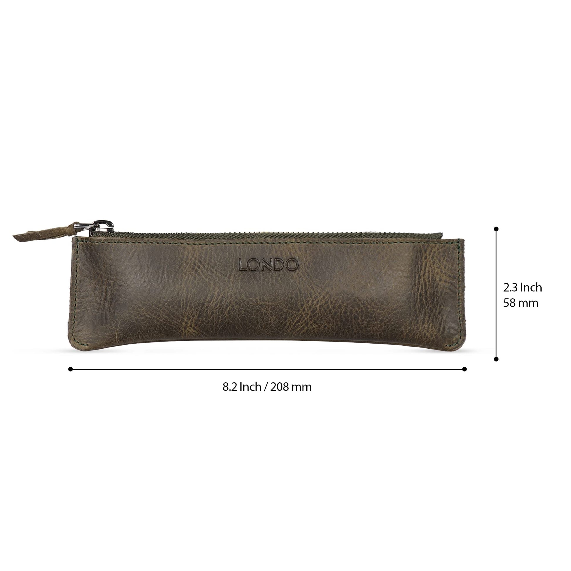 Londo Top Grain Leather Pen Case with Zipper Closure, Pencil Pouch Stationery Bag