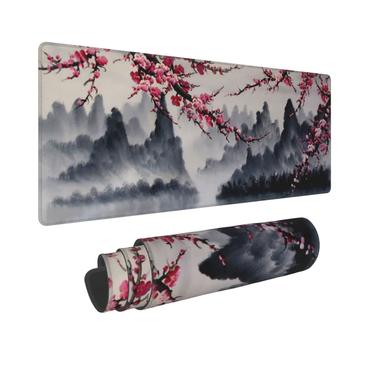 Japanese Sakura Watercolor Painting Extended Mouse Pad 31.5x11.8 Inch Cherry Blossom Flower