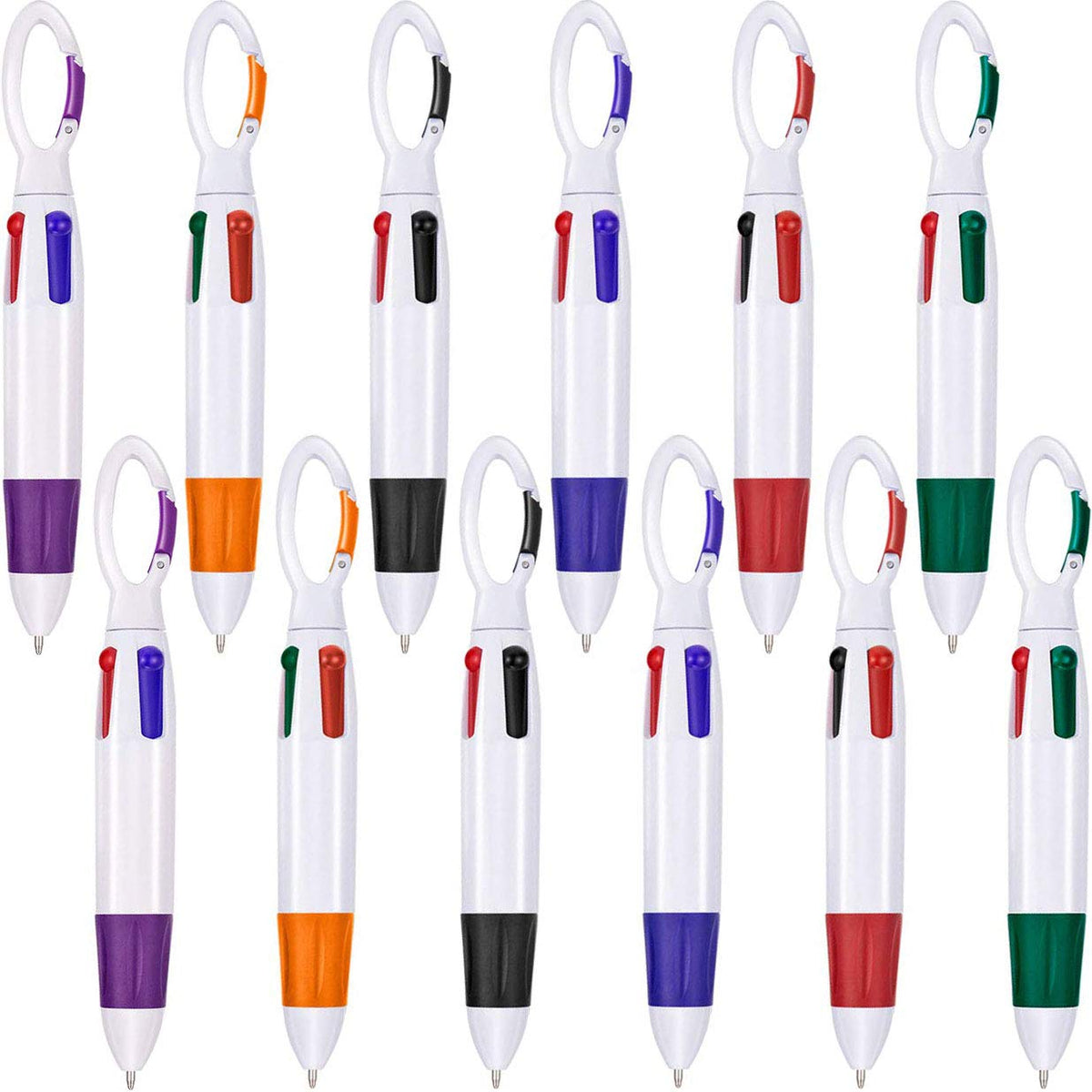 Onwon 24 Pieces Retractable Shuttle Pens 4 Neon Color in One Ballpoint Pen with Buckle Clip on Top