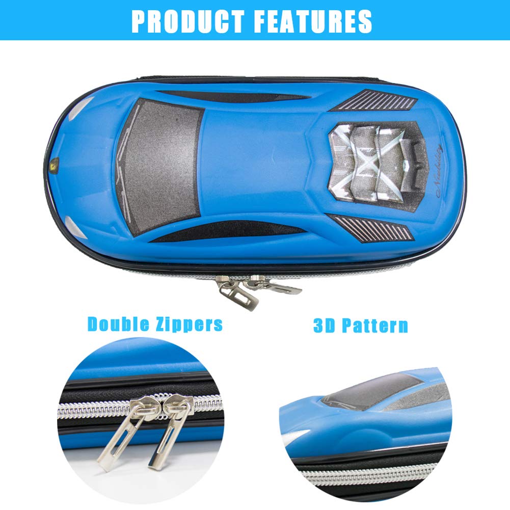 Surpop Supercar Pencil Case, EVA Hard Shell for Kids and Teens, Blue