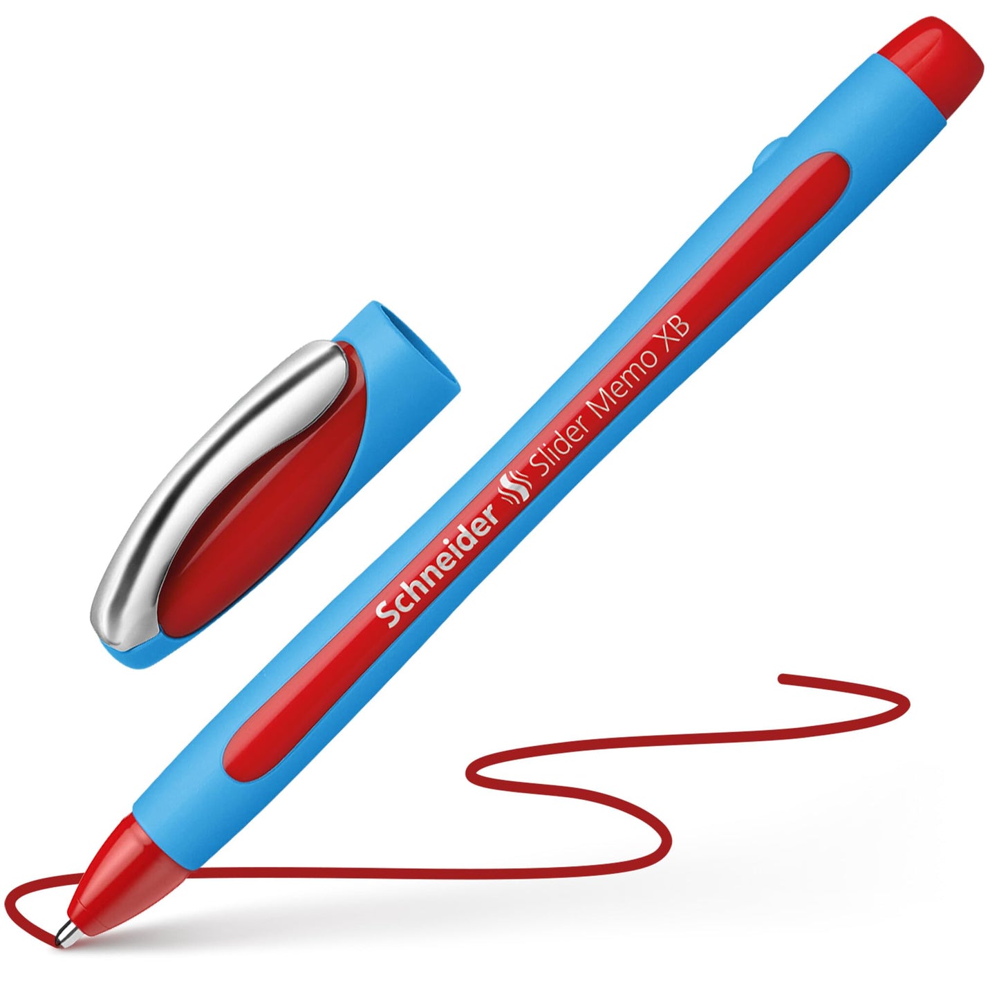 Schneider Slider Memo XB (Extra Broad) Ballpoint Pen, 1.4 mm, Light Blue Barrel, Red Ink, Box of 10