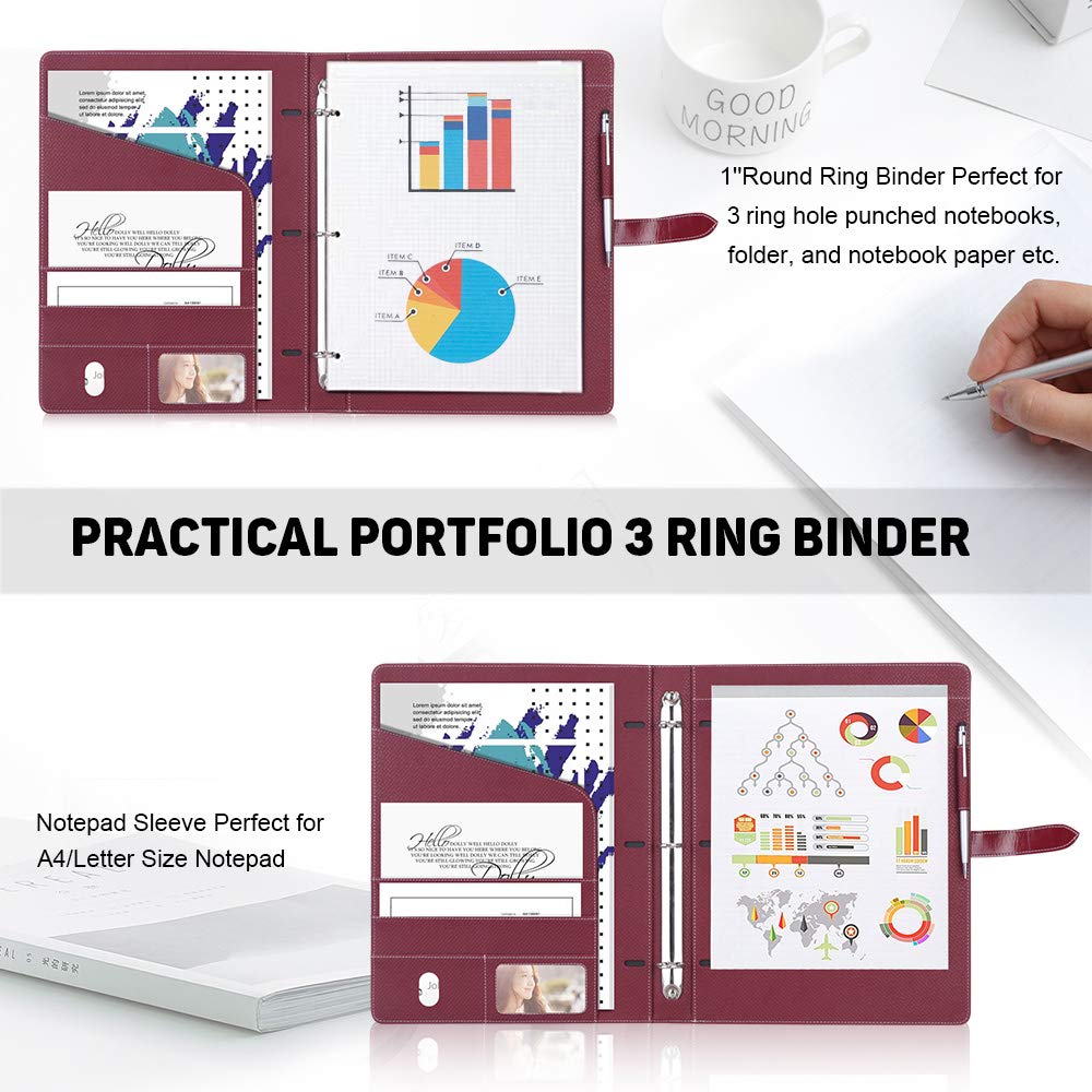 Toplive Padfolio 3 Ring Binder Organizer Business Portfolio Folder for Women, A4/ Letter Size PU