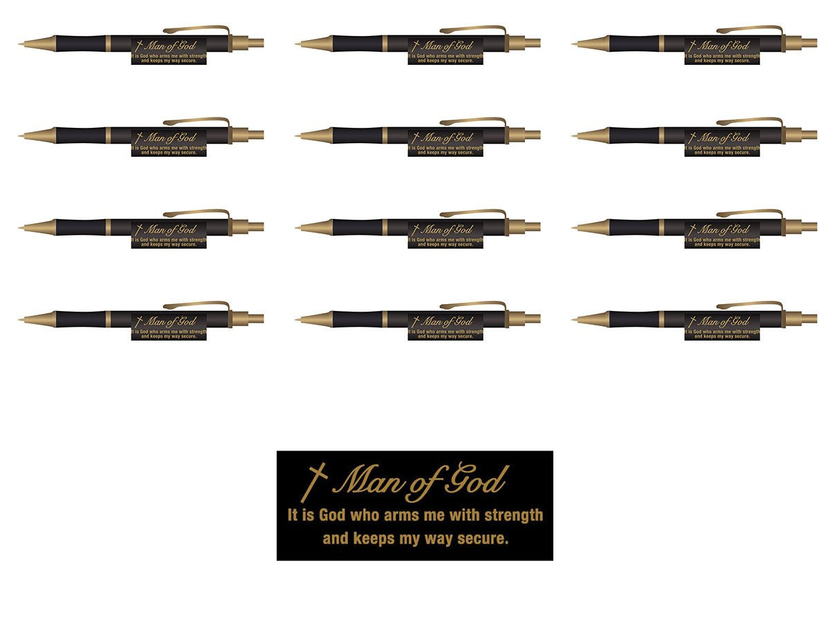 Man of God Christian Executive Pens Set of 12 Retreat Gifts, Father's Gift - Black