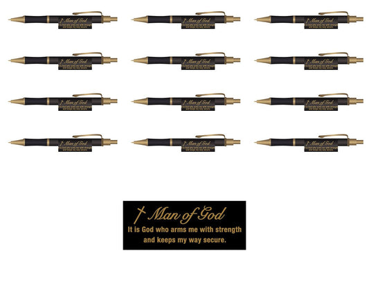 Man of God Christian Executive Pens Set of 12 Retreat Gifts, Father's Gift - Black