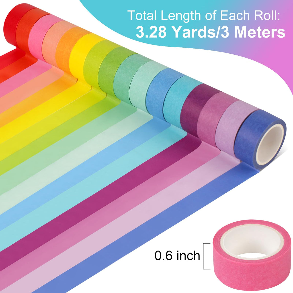 Phinus Washi Tape Set, 16 Pack Decorative Tape, Multicolor, 15mm x 3m, Reusable, Ideal for Gift