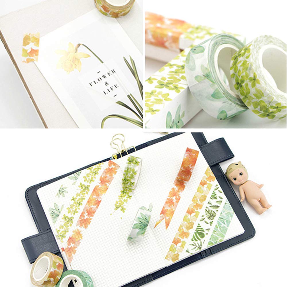 YUBBAEX Lush Plants Washi Tape Set 6 Rolls Floral Masking Decorative Tapes 15mm Wide (Feeling of