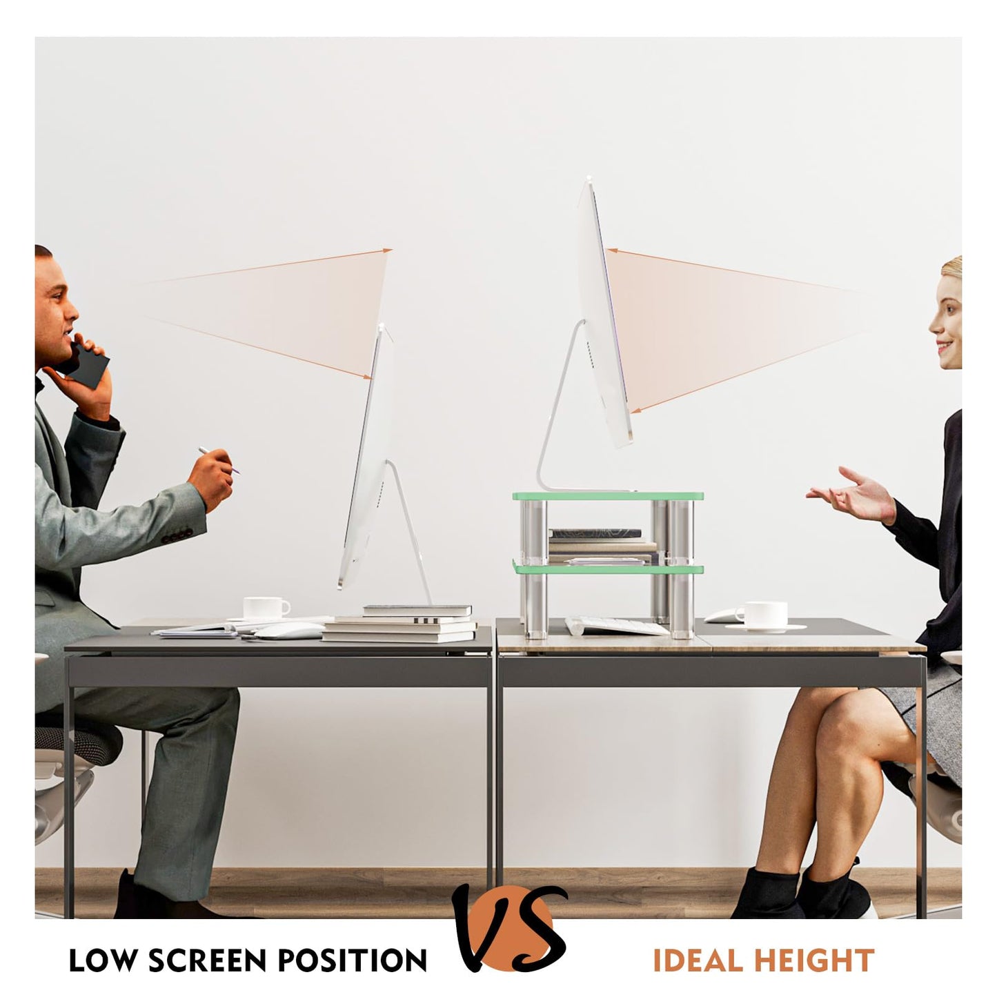 2 Pack Computer Monitor Riser with Height Adjustable Multi Media Desktop Stand for Flat Screen LCD