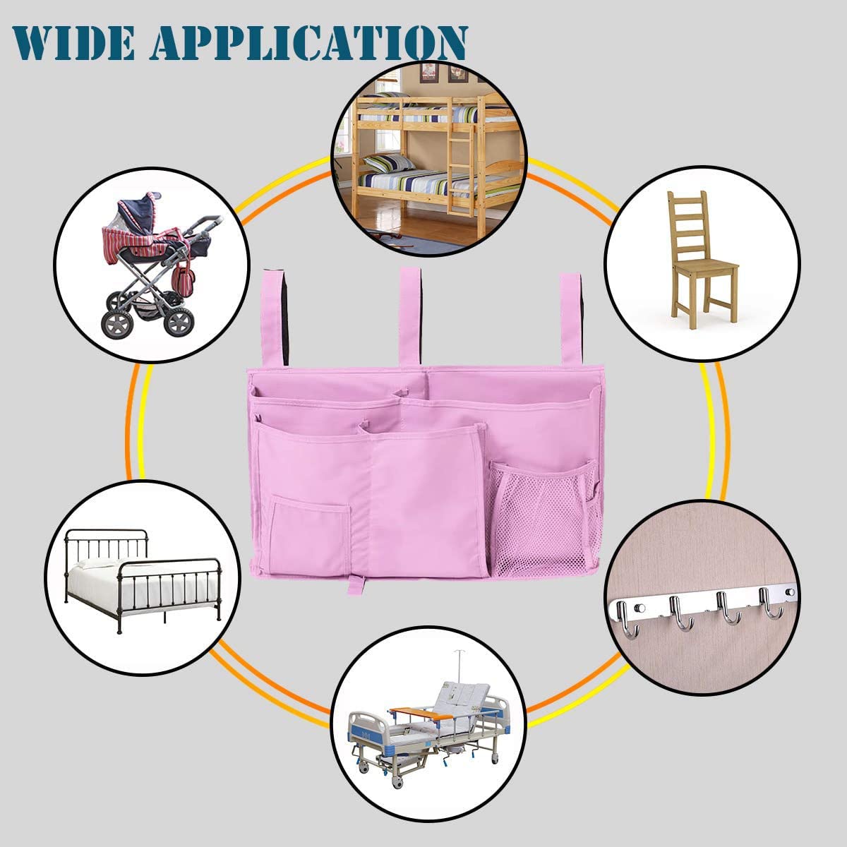 FUNYU Bedside Storage Caddy, Hanging Storage Organizer Bag with 8 Pockets for Bunk Dorm Rooms