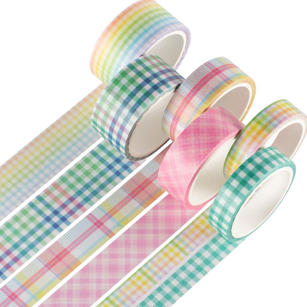 YUBBAEX 6 Rolls Plaid Washi Tape Set Basic Grid Masking Decorative Tapes for Arts, DIY Crafts