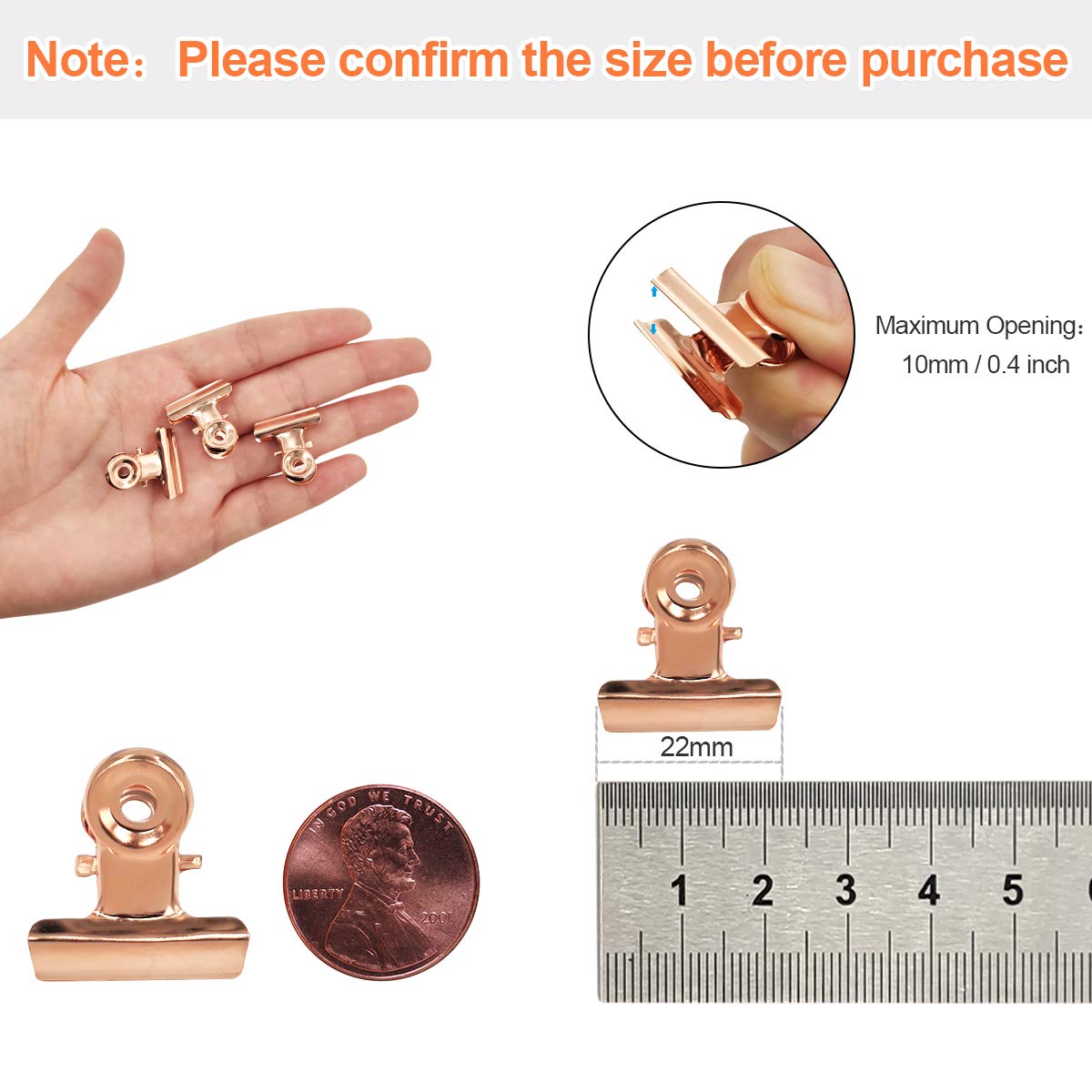 Small Bulldog Clips Rose Gold - Coideal 30 Pcs Mini Metal Binder Bull Clips Hinge Paper Clip Office