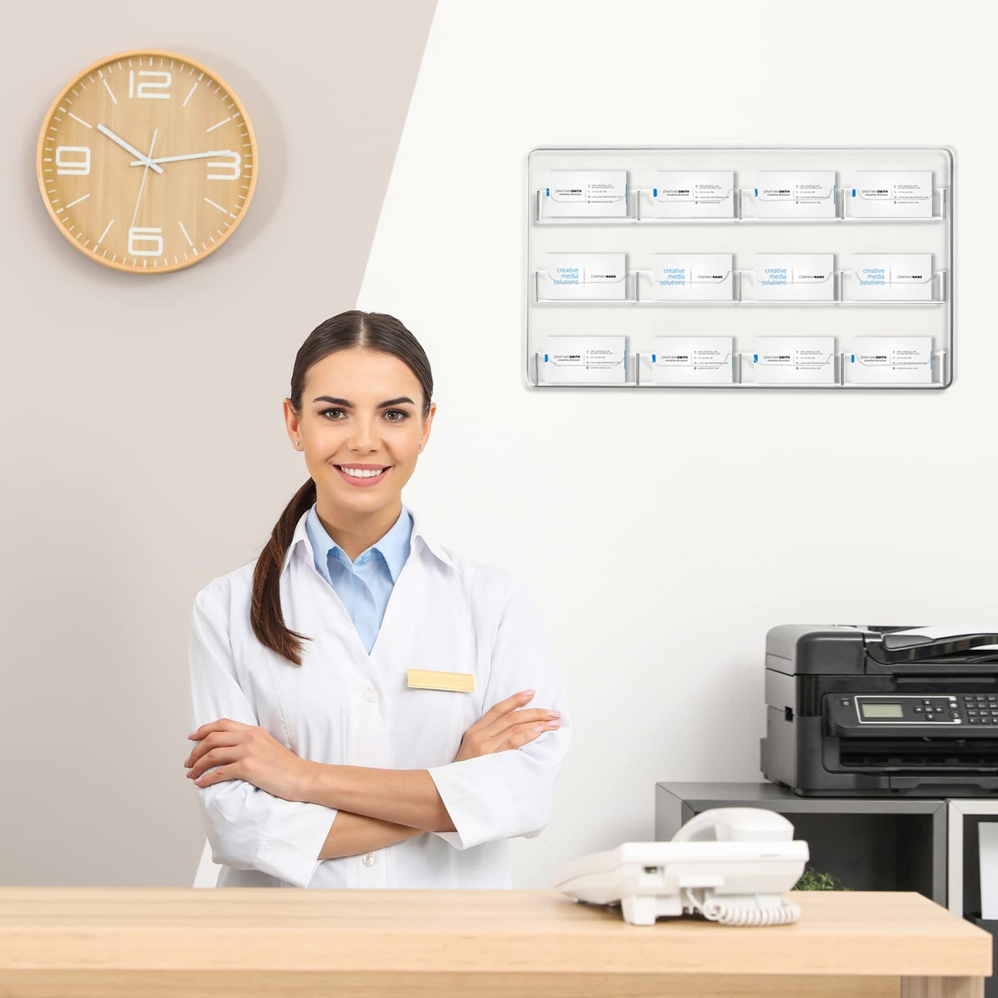 Acrylic Business Card Holder Wall Mount, 12 Pocket, 15.75'' x 10.24''