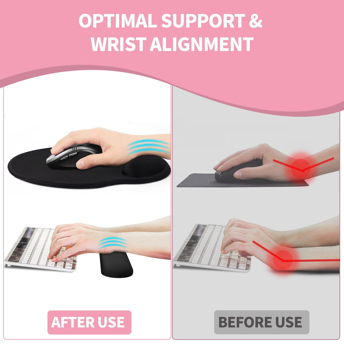 eulps Mouse Pad Wrist Support, Ergonomic Memory Foam Keyboard Wrist Pad & Gel Wrist Rest Set for