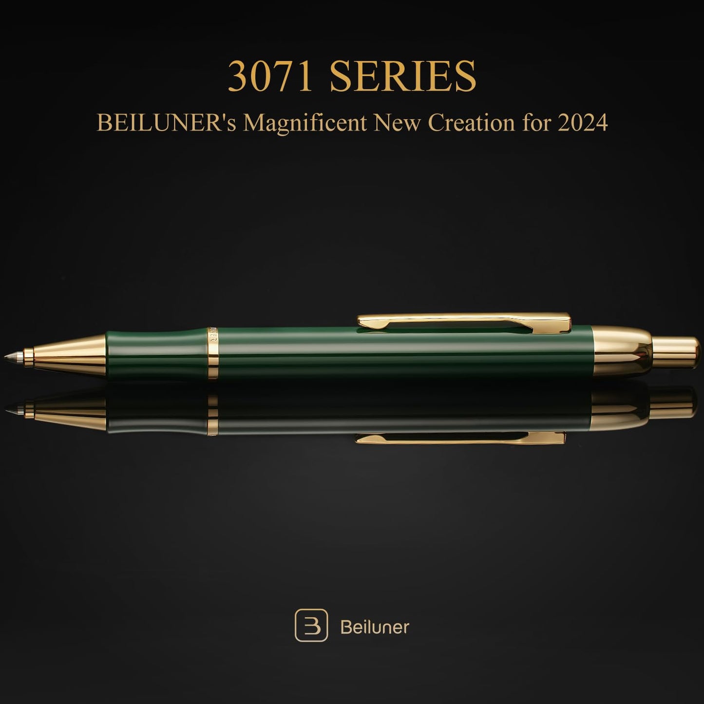 BEILUNER Luxury Gel Pen with 24K Gold Electroplating Finish, Green Piano Lacquer, Luxury Grade