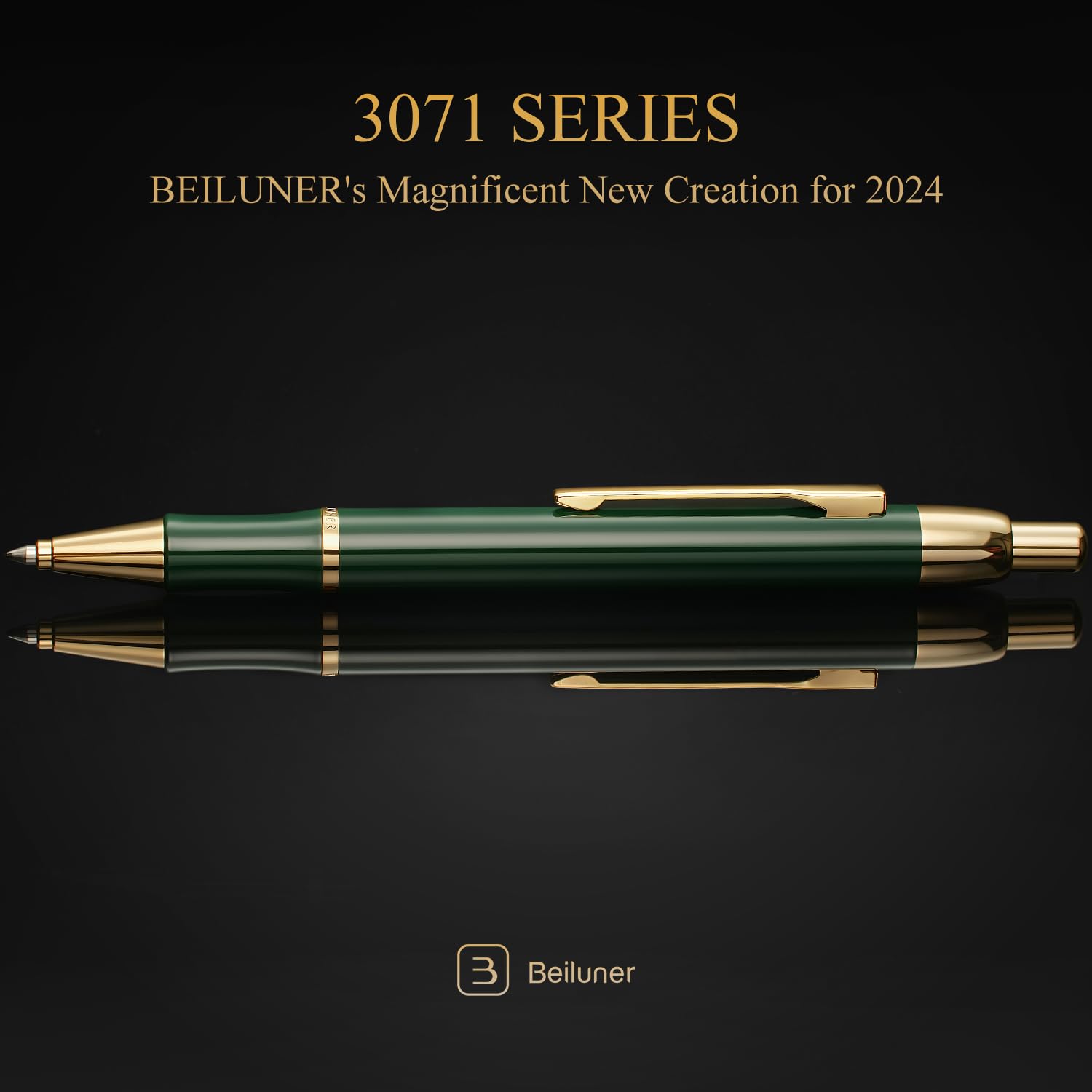BEILUNER Luxury Gel Pen with 24K Gold Electroplating Finish, Green Piano Lacquer, Luxury Grade