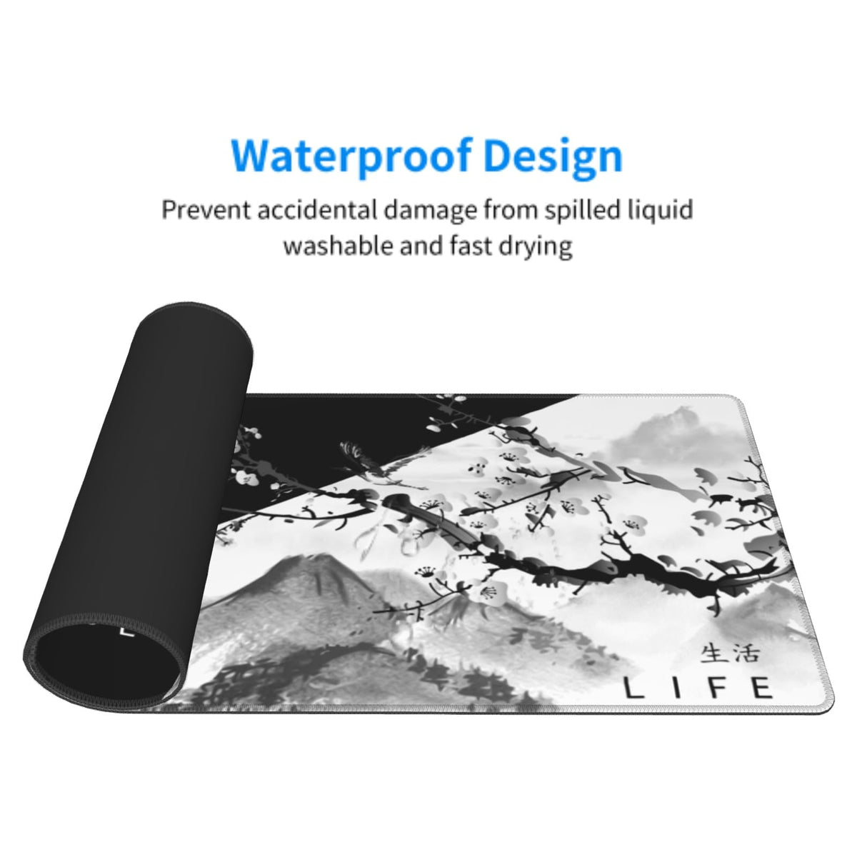 Black White Japanese Cherry Blossom Gaming Mouse Pad 31.5 x 11.8 Inch XL Pink Sakura Cool Design