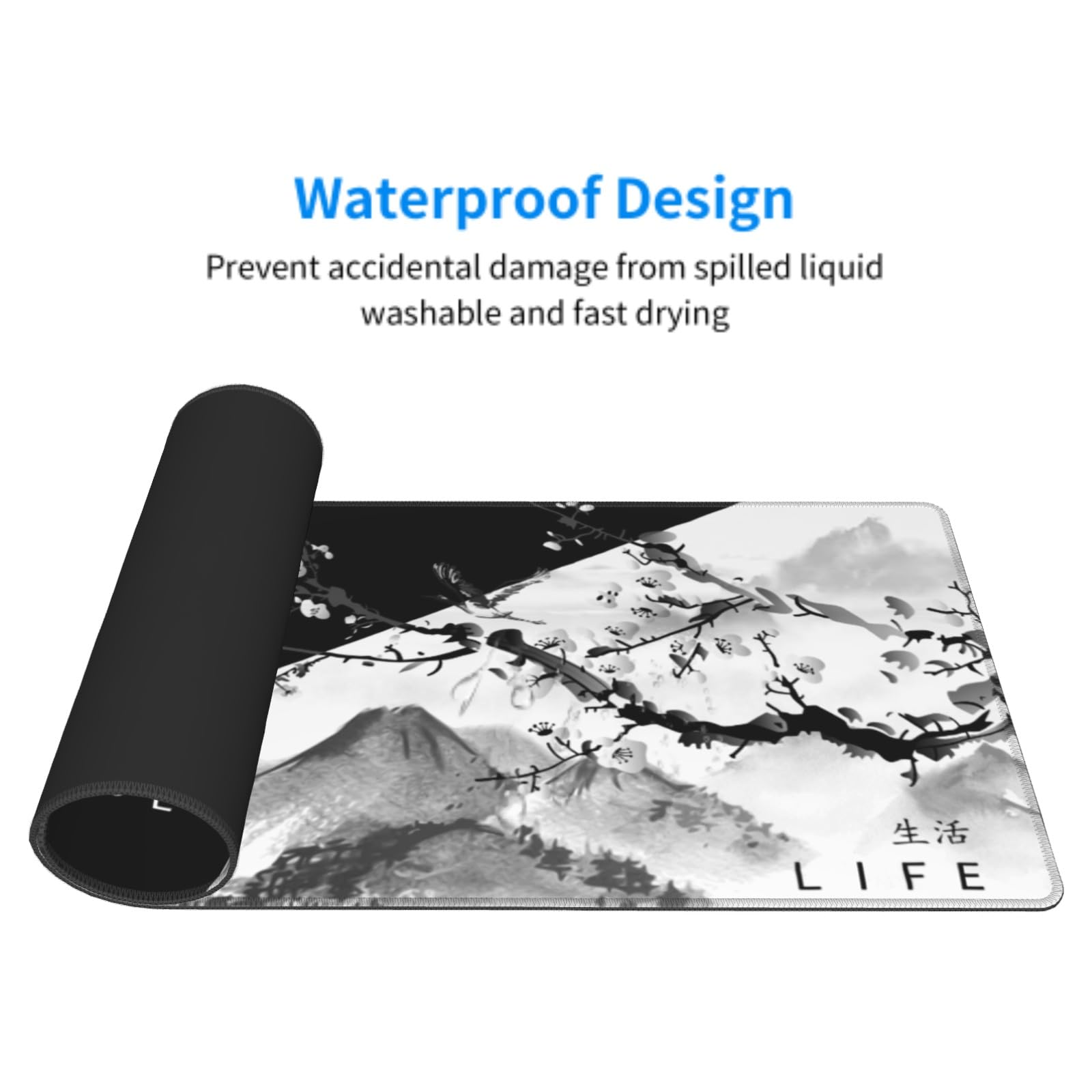 Black White Japanese Cherry Blossom Gaming Mouse Pad 31.5 x 11.8 Inch XL Pink Sakura Cool Design