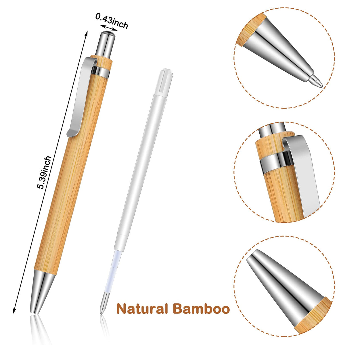 Outus 36 Pieces Bamboo Wooden Retractable Ballpoint Pen Black Ink 1 mm Pens Refills Products Set