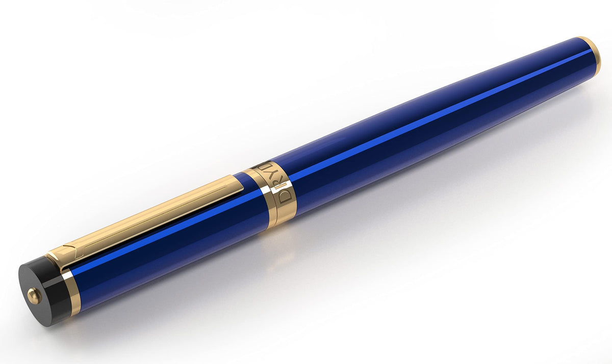 Dryden Designs Fountain Pen. Medium Nib Premium Box | 6 Ink Cartridges Included (Mysterious Blue)