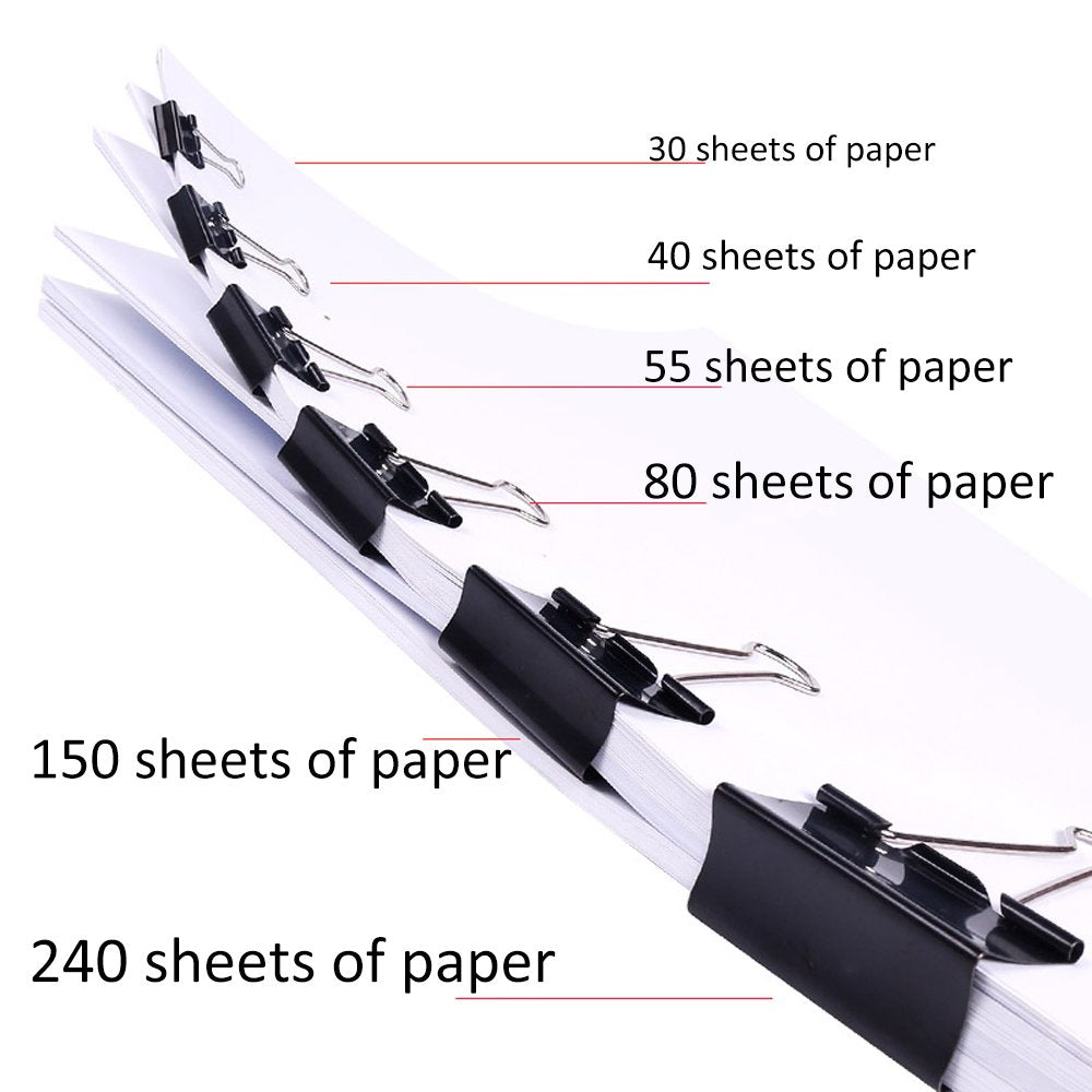 JANYUN 150Pcs Large Binder Clips 6 Assorted Sizes Paper Clamps Clip for Paper Metal Clip Office