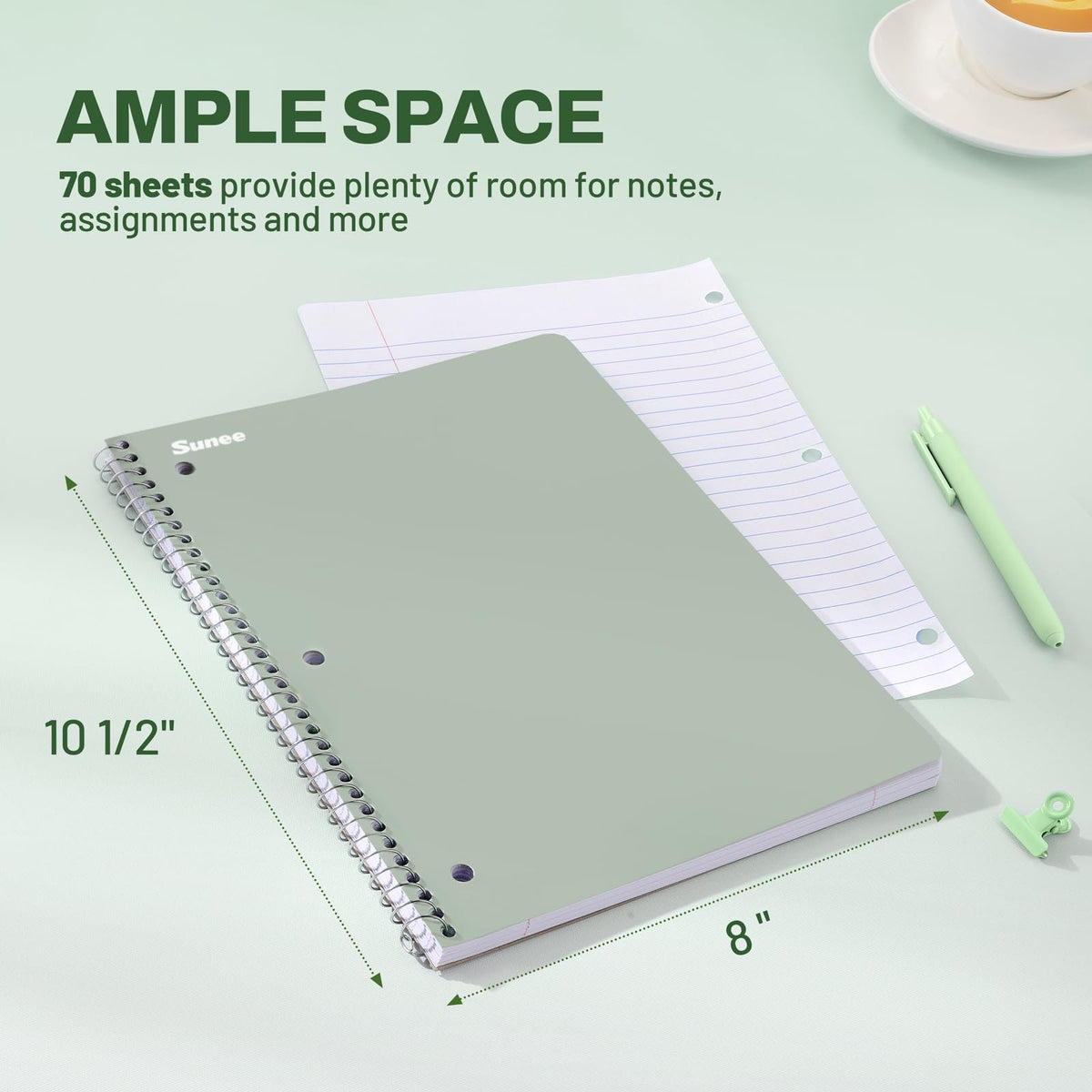SUNEE Spiral Notebooks, 3 Pack, 1-Subject, College Ruled Paper, 8" x 10-1/2", 70 Sheets per