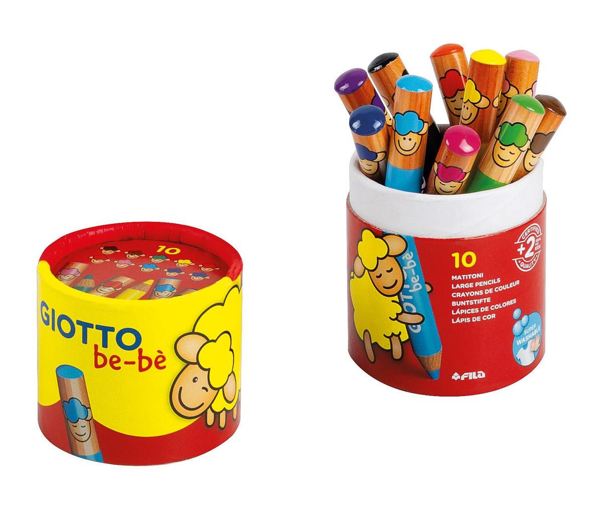 GIOTTO be-bè Large Colouring Pencils Set, 10 Assorted Colours, Super Washable, Suitable for Ages