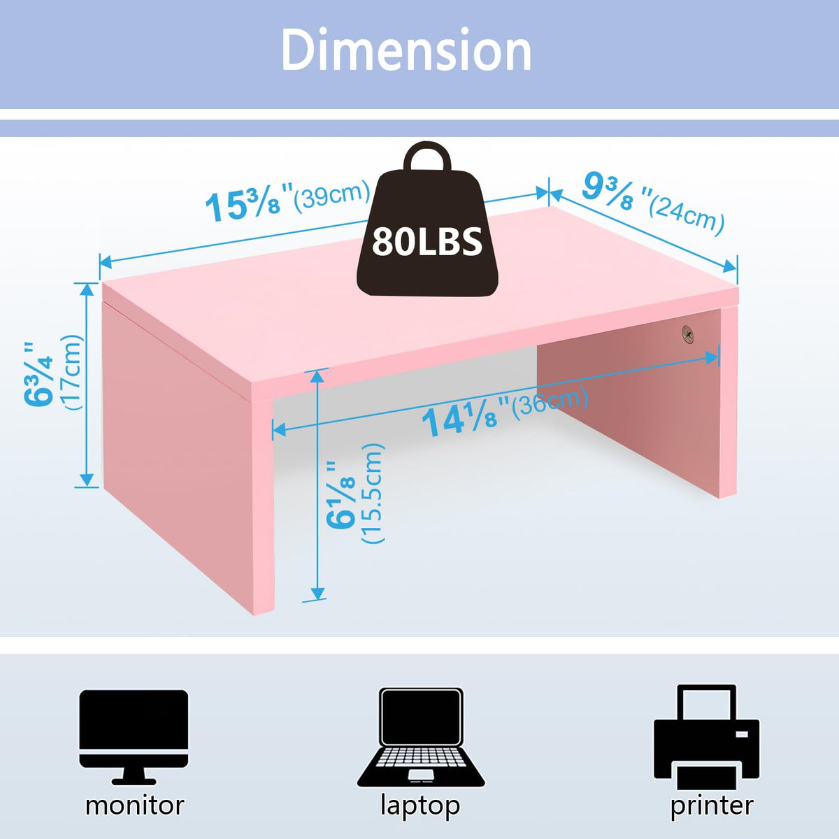 TEAMIX Pink Monitor Stand - 6.7 inch Tall, Wood Riser, Desktop Organizer