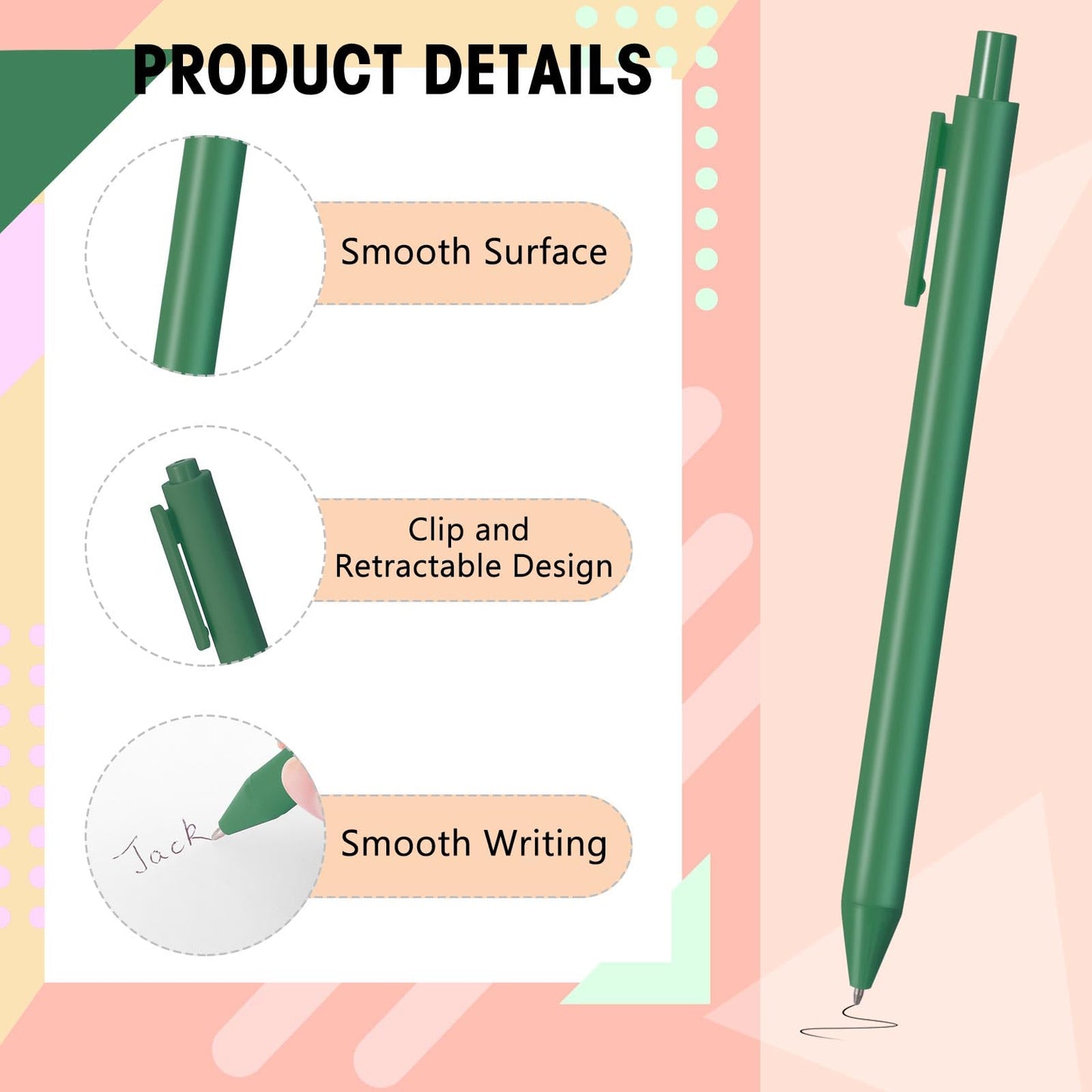 Fulmoon 50 Pcs Cute Pens Retractable 1.0mm, Avocado Green Black Ink