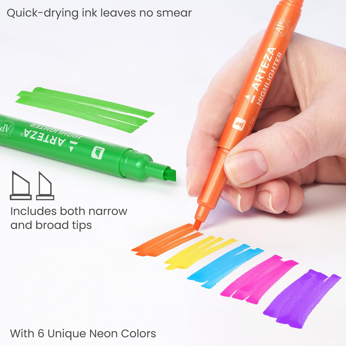 ARTEZA Highlighters Assorted Colors, Set of 60, Wide & Narrow Chisel Tip Pens
