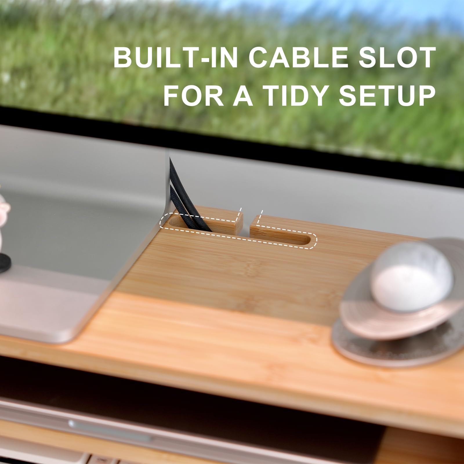 ROCDEER Bamboo Monitor Stand Riser with Drawer