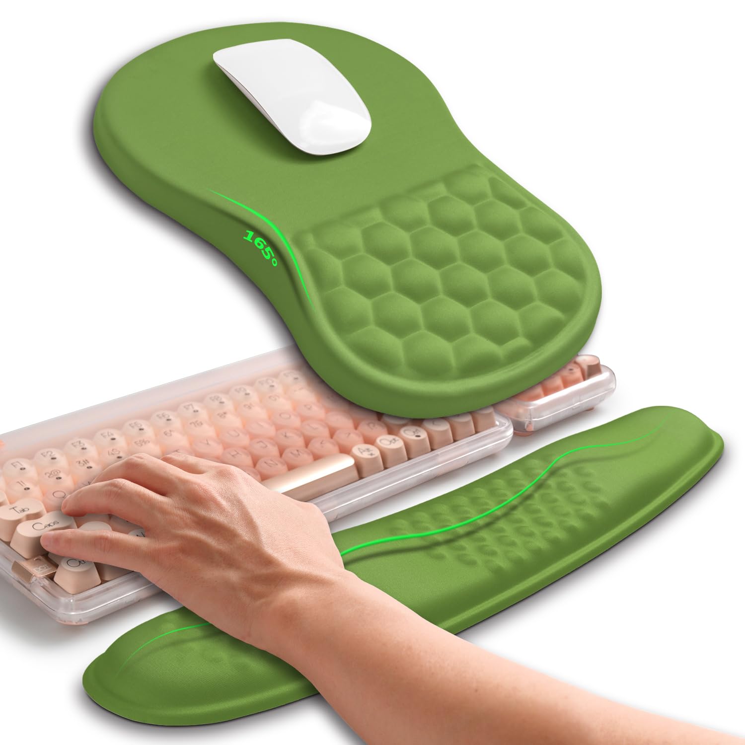 Hokafenle 2in1 Combination, Wave Keyboard Wrist Rest and Ergonomic Curvature Mouse Pad Wrist