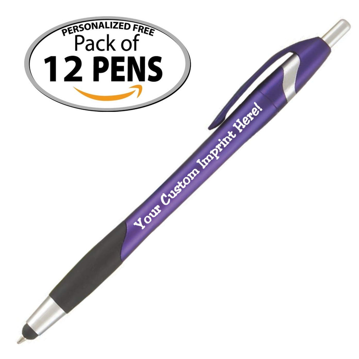 ExpressPencils Personalized Purple Stylus Pen - The Glide - Click Action - Custom - Black Ink - 12