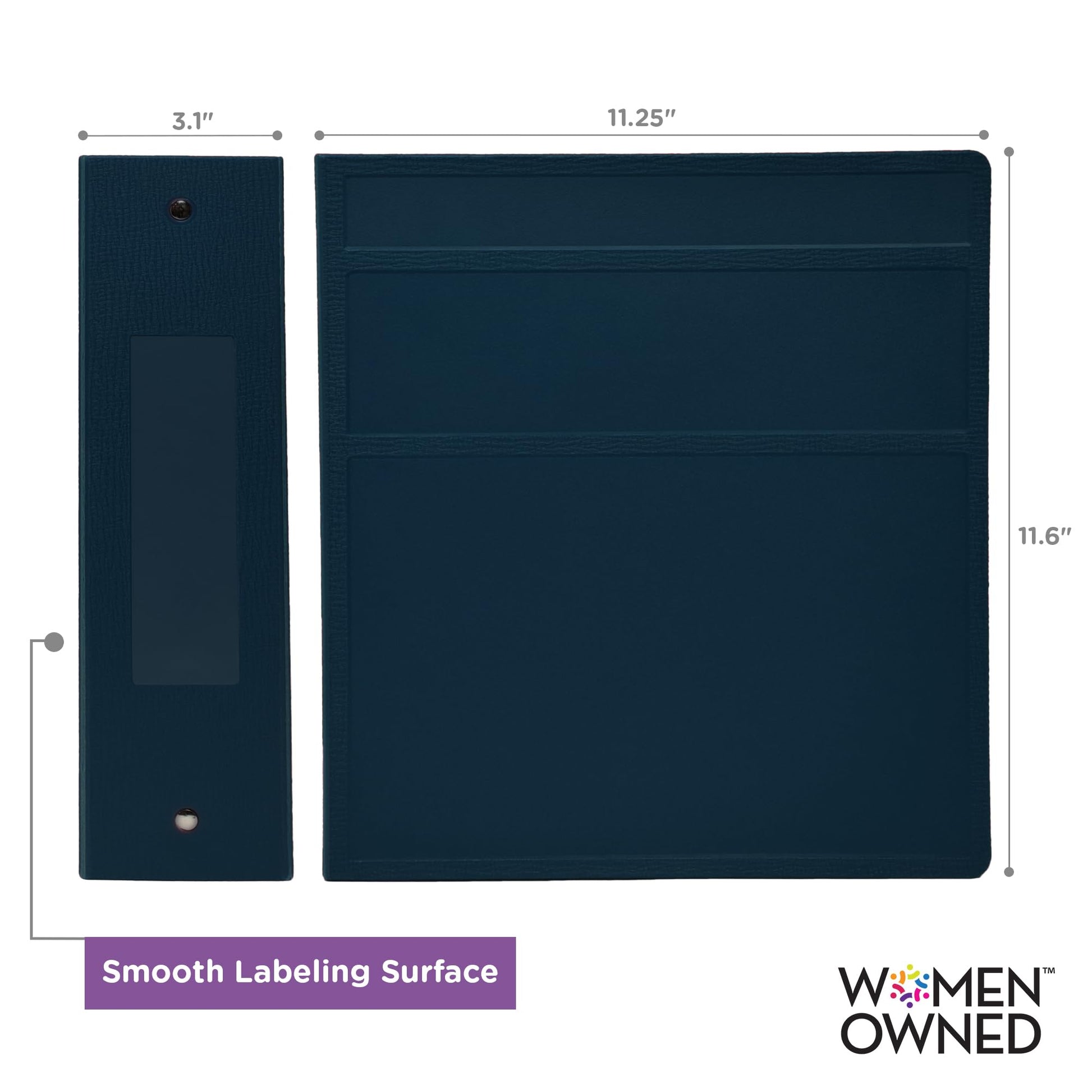 Carstens 3-Inch Heavy Duty 3-Ring Binder - Side Opening, Navy Blue, Durable Plastic, Precision
