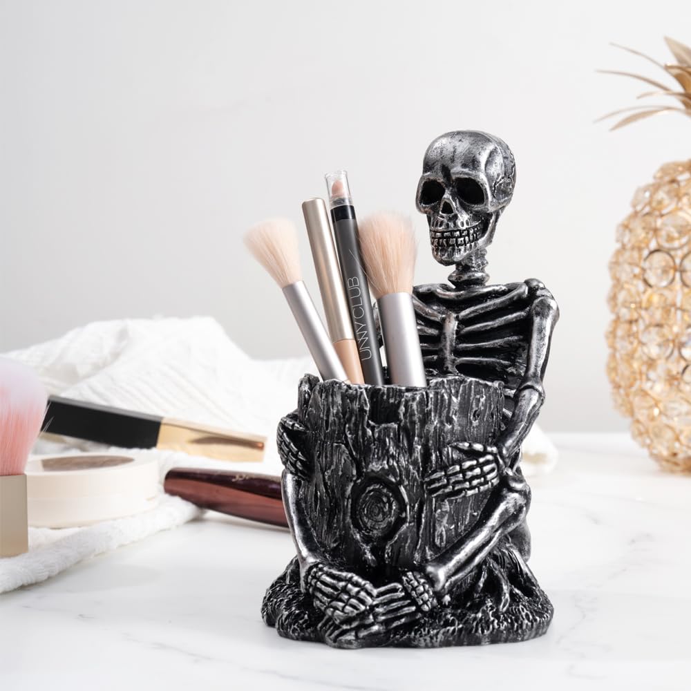 Arola Skull Pen Pencil Holder Skeleton Key Holder Makeup Brush Holder Home Office Desk Supplies