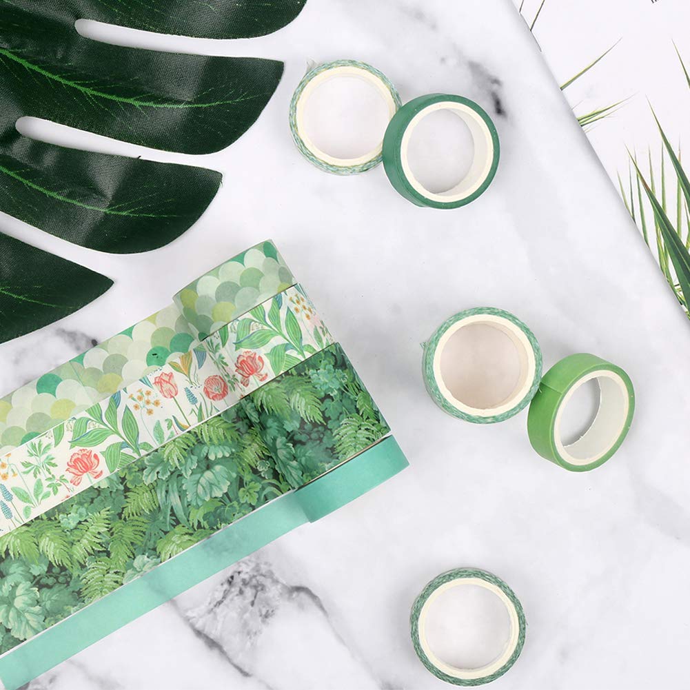 CCINEE 12 Rolls Green Washi Tape Set,Tropical Greenery Leaves Masking Tape for Bullet Journal