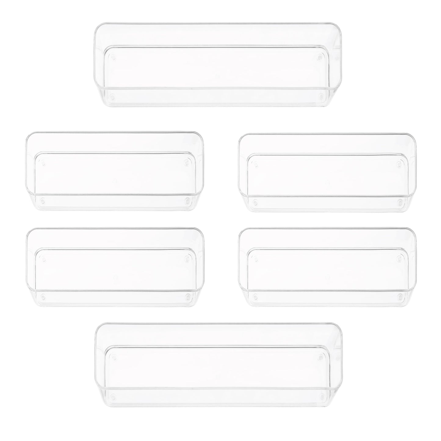primebox Six Pcs. Plastic Clear Drawer Organizers. Stackable Storage Trays for Kitchen Utensils and