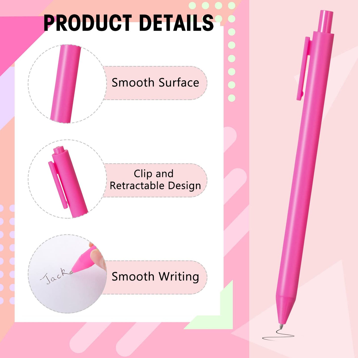 Teling 100 Pcs Ballpoint Pens Retractable Comfortable Cute Stylish Writing Pens in Medium Point 1.0