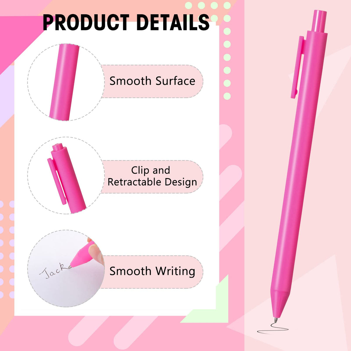 Teling 100 Pcs Ballpoint Pens Retractable Comfortable Cute Stylish Writing Pens in Medium Point 1.0