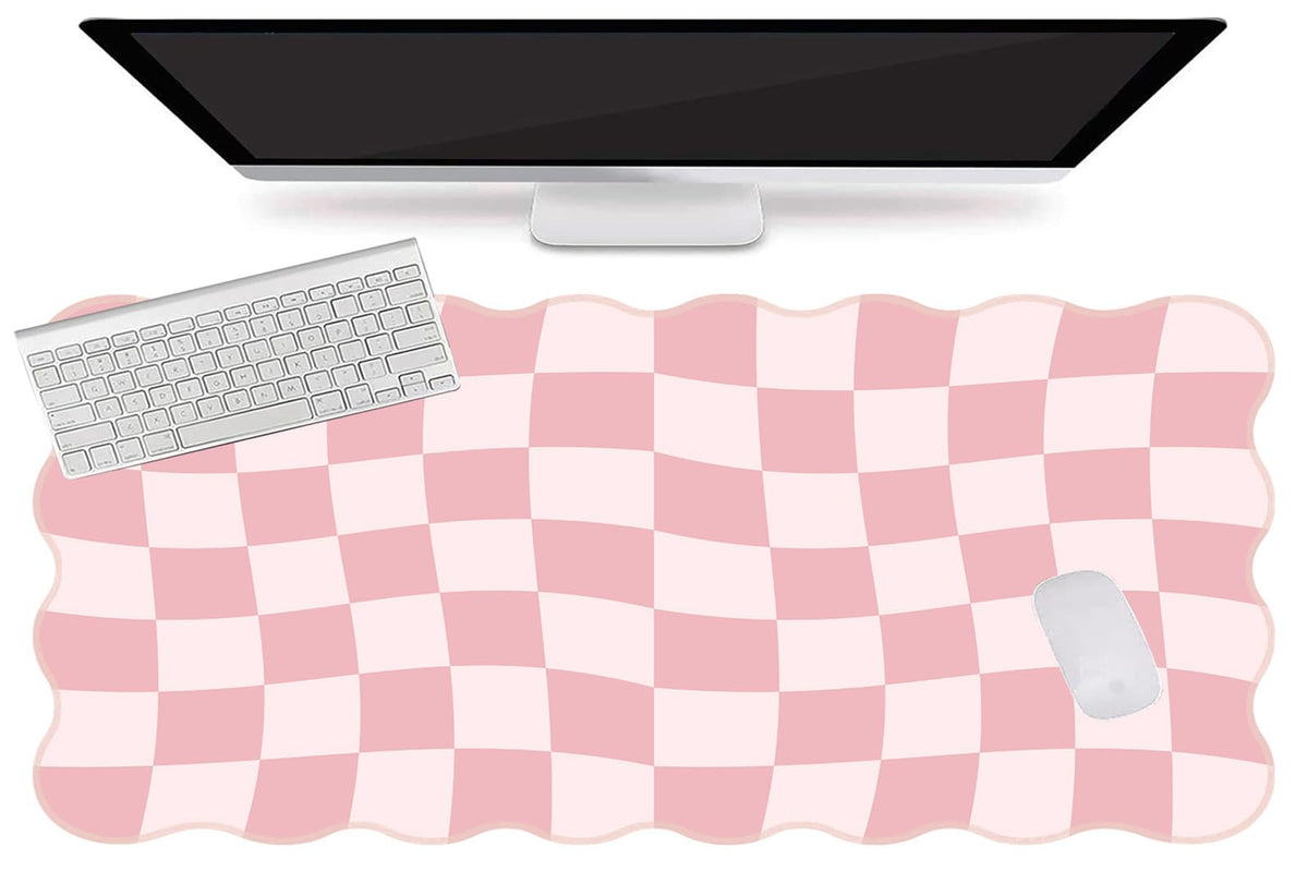 L-SPOUTTO Pink Mouse Pad,Geometric Desk Mat XXL Large Scalloped Gaming Mousepad,35.4x15.7in
