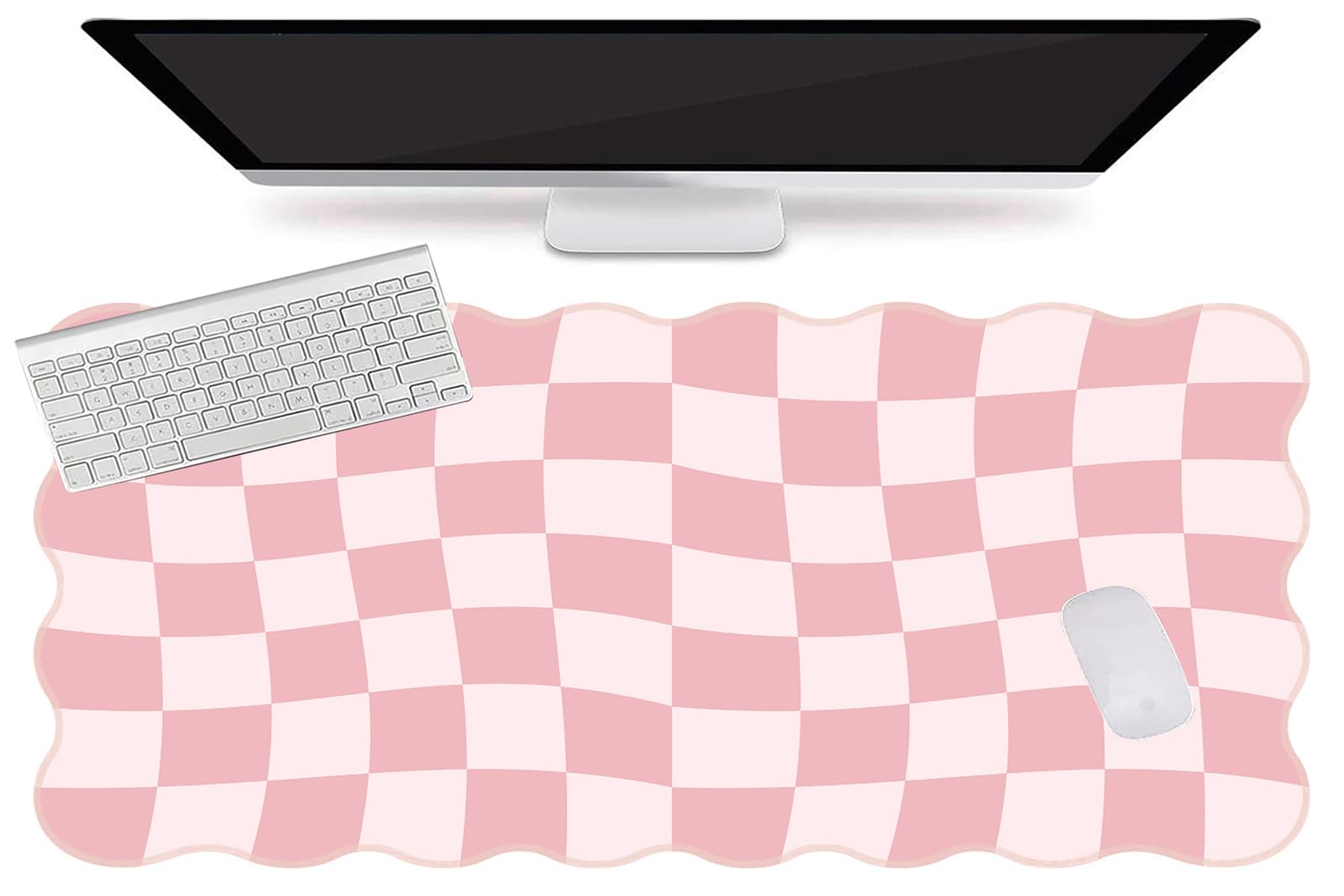 L-SPOUTTO Pink Mouse Pad,Geometric Desk Mat XXL Large Scalloped Gaming Mousepad,35.4x15.7in