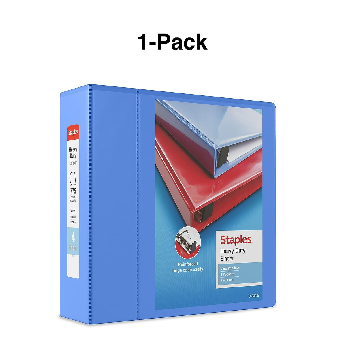 Staples Heavy-Duty 4-Inch 3-Ring View Binder, Periwinkle, D-Ring
