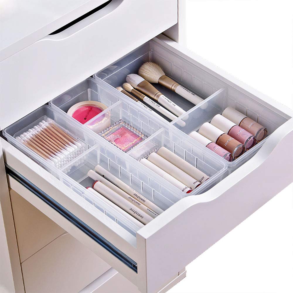 Chris.W Desk Drawer Organizer Tray with Adjustable Dividers, Multi-Drawers for Makeups, Utensil