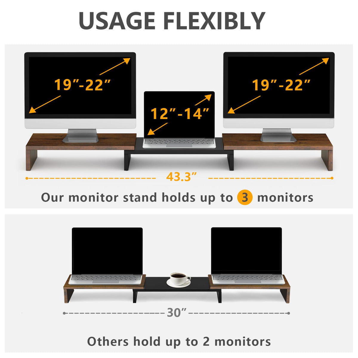 TAVR Dual Monitor Stand Riser, Wooden Computer Monitor Stand for 2 Monitors