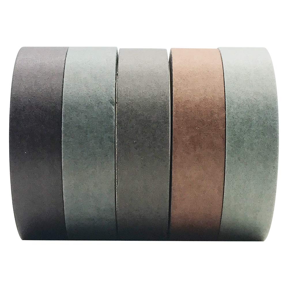 EnYan Solid Color Washi Tapes Set, 5 Rolls Basic Collection Decoration 10mm Wide Japanese Masking