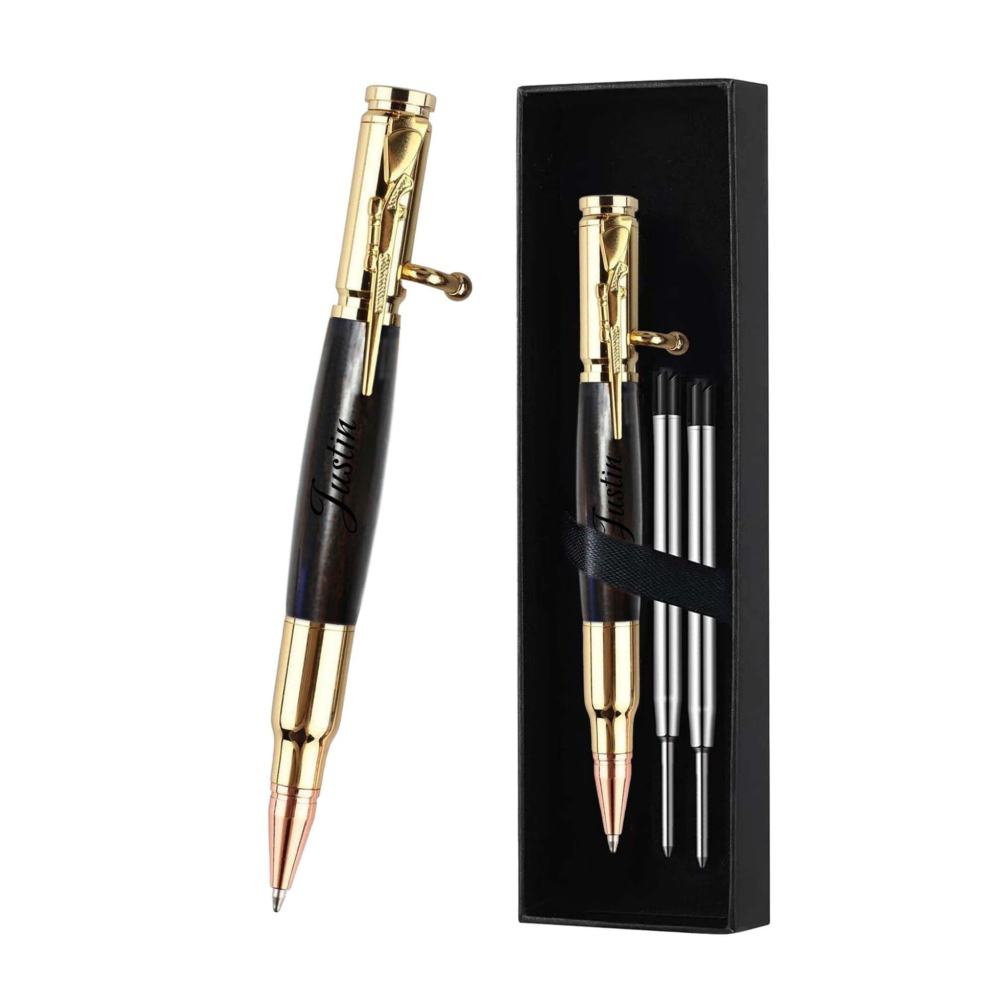Personalized Bolt Action Pen, Free Engraved Wood Metal Ballpoint Pen with 2 Refills, Customized Pen