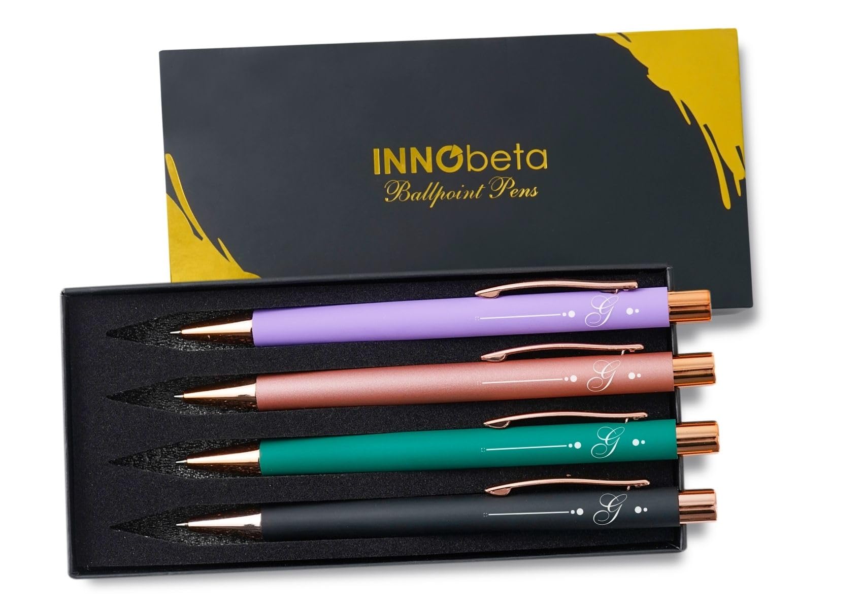 InnoBeta Monogrammed Gifts Ballpoint Pen Set of 4, Initial Letter Gifts for Housewarming, Birthday