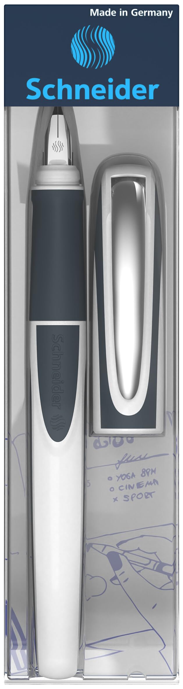 Schneider Ray Fountain Pen, Blue Ink, White/Dark Gray Barrel, 1 Each (168249)