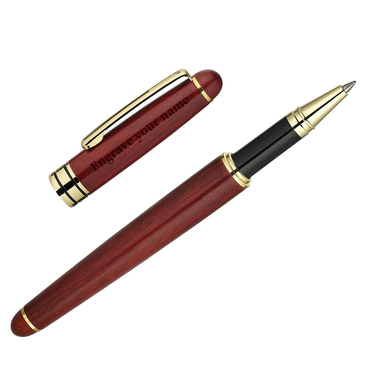 BEILUNER Personalized Wood Rollerball Pen Set,Rosewood with Gold Finish