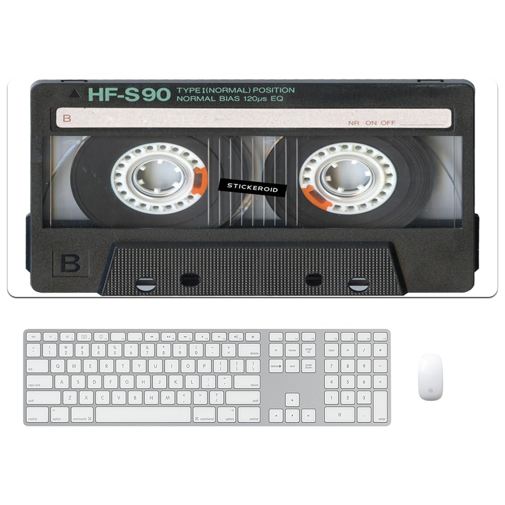 Reateforin Black Vintage Tape 90s Old Music Musiccasette Mouse Pad 15.7x31.5 inches Retro Mouse Pad