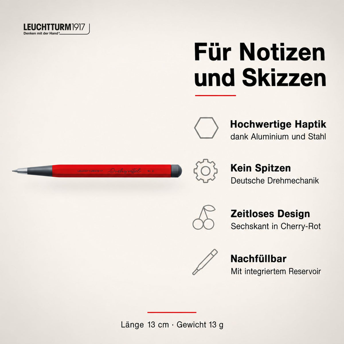 LEUCHTTURM1917 374013 Drehgriffel Nr. 2, Cherry - Pencil (Cherry)
